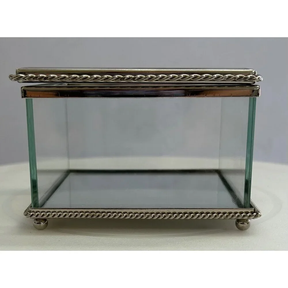 Sheridan Glass Jewelry Box Silver-Tone Minimalist Elegant Sophisticated Sleek